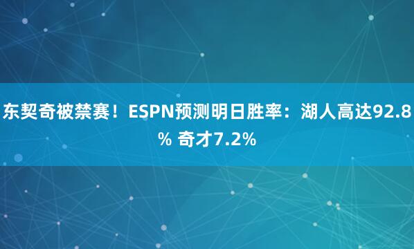 东契奇被禁赛！ESPN预测明日胜率：湖人高达92.8% 奇才7.2%